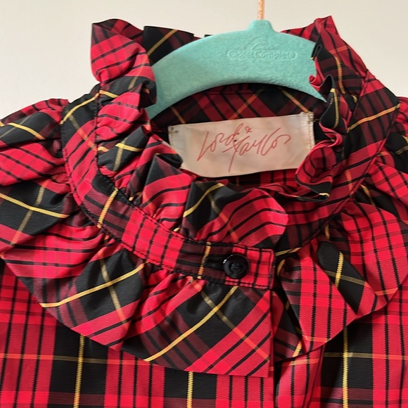 VINTAGE LORD & TAYLOR HOLIDAY PLAID RUFFLE BLOUSE - Picture 3 of 4